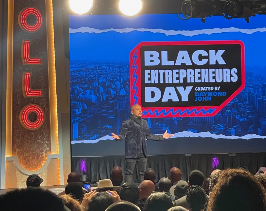 Daymond John photographed on the stage of Harlem's Apollo Theatre for Black Entrepreneur Day on October 21, 2023.